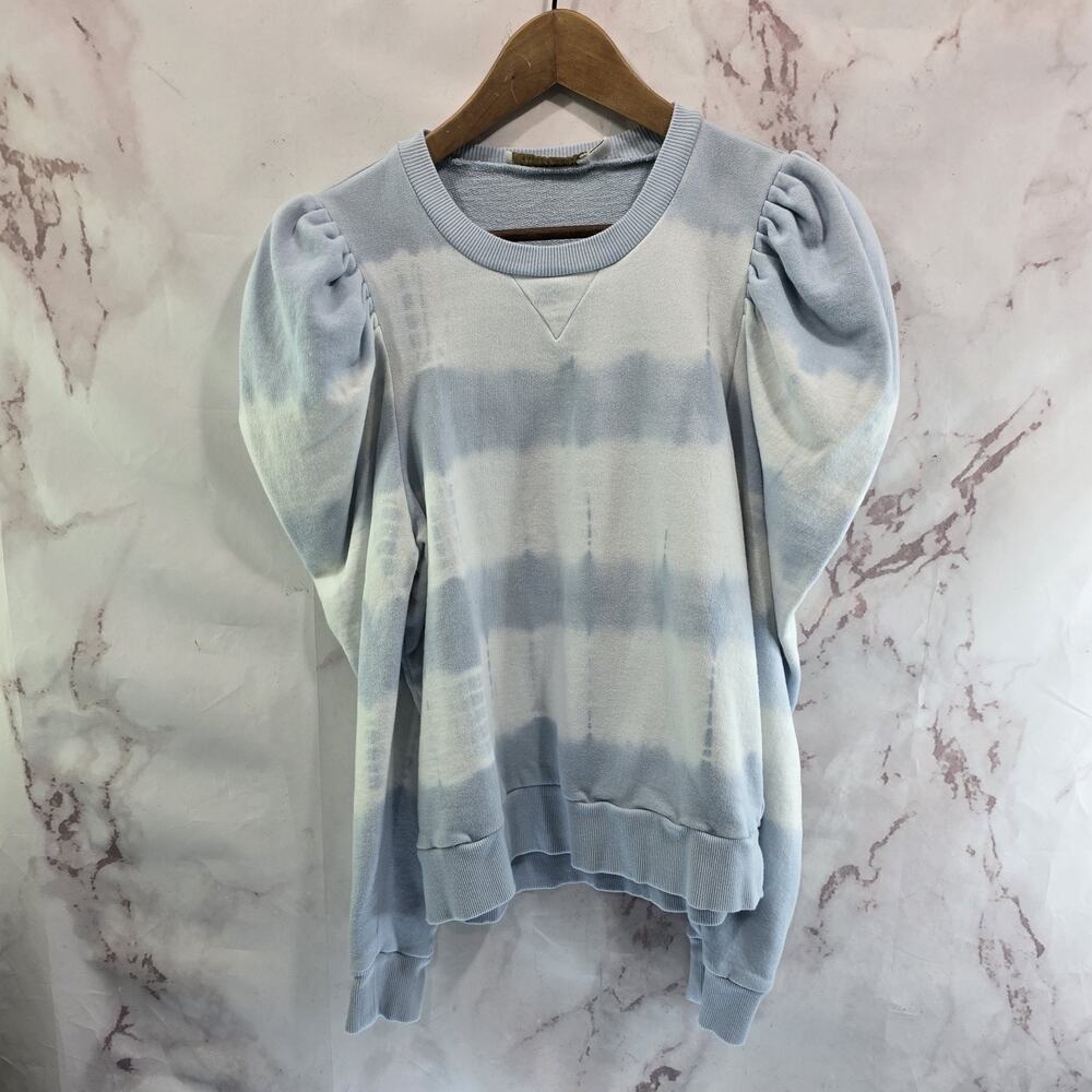 Anthropologie Sweatshirt Womens Small Blue Tie Dye Boxy Puff Sleeve Bishop Young